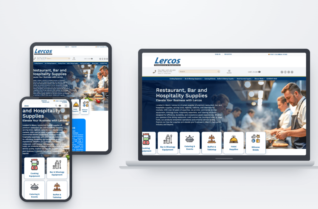 Sitio web de Lercos, proveedor de insumos para restaurantes y hoteles